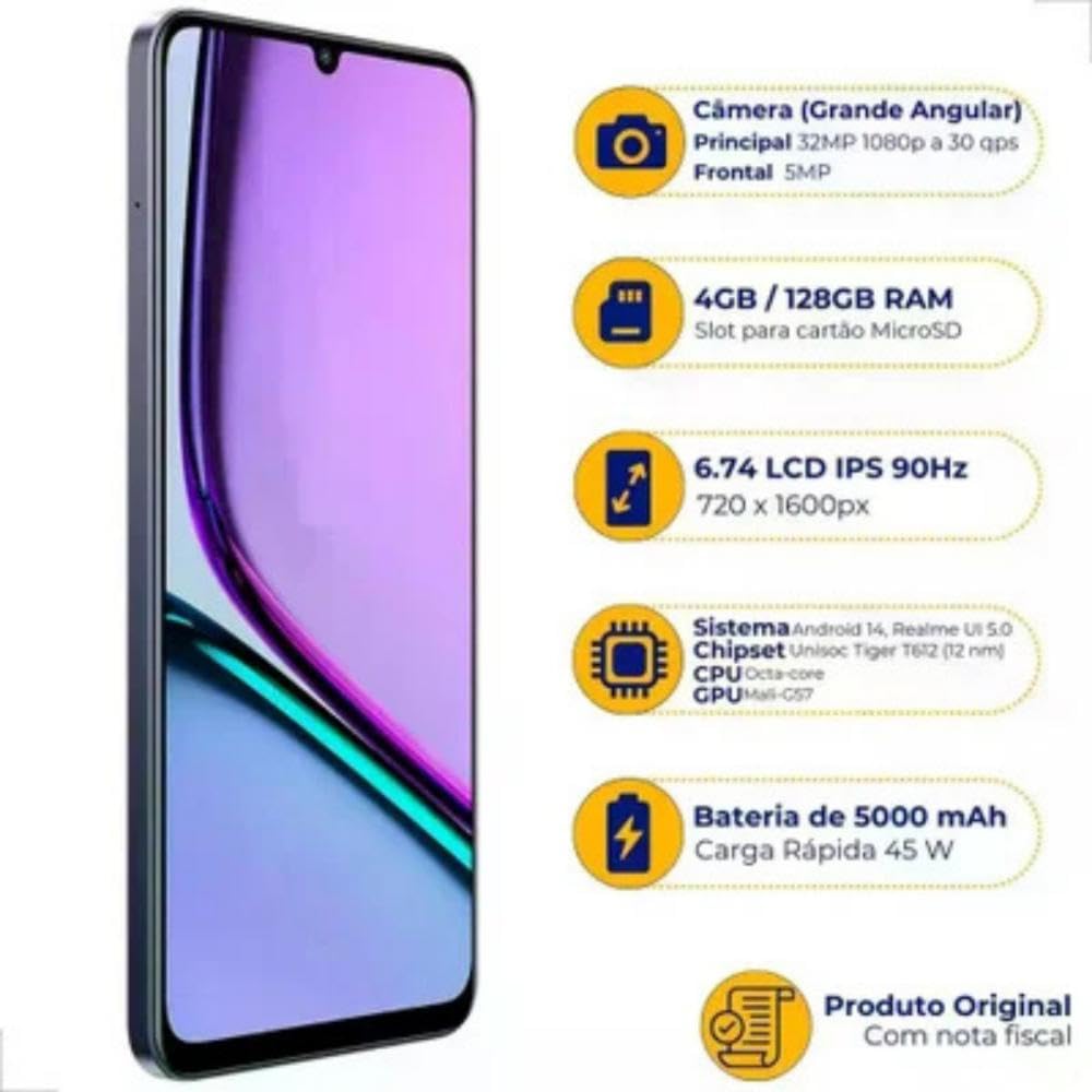 Realme Note 60-128GB - 4GB Ram - Câmera 30MP - Bateria 5000mAh